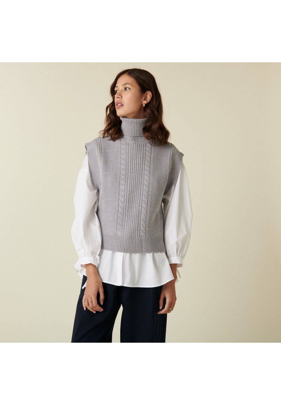 Pull col roulé sans manches en laine mérinos - Claudia