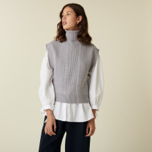 Pull col roulé sans manches en laine mérinos - Claudia