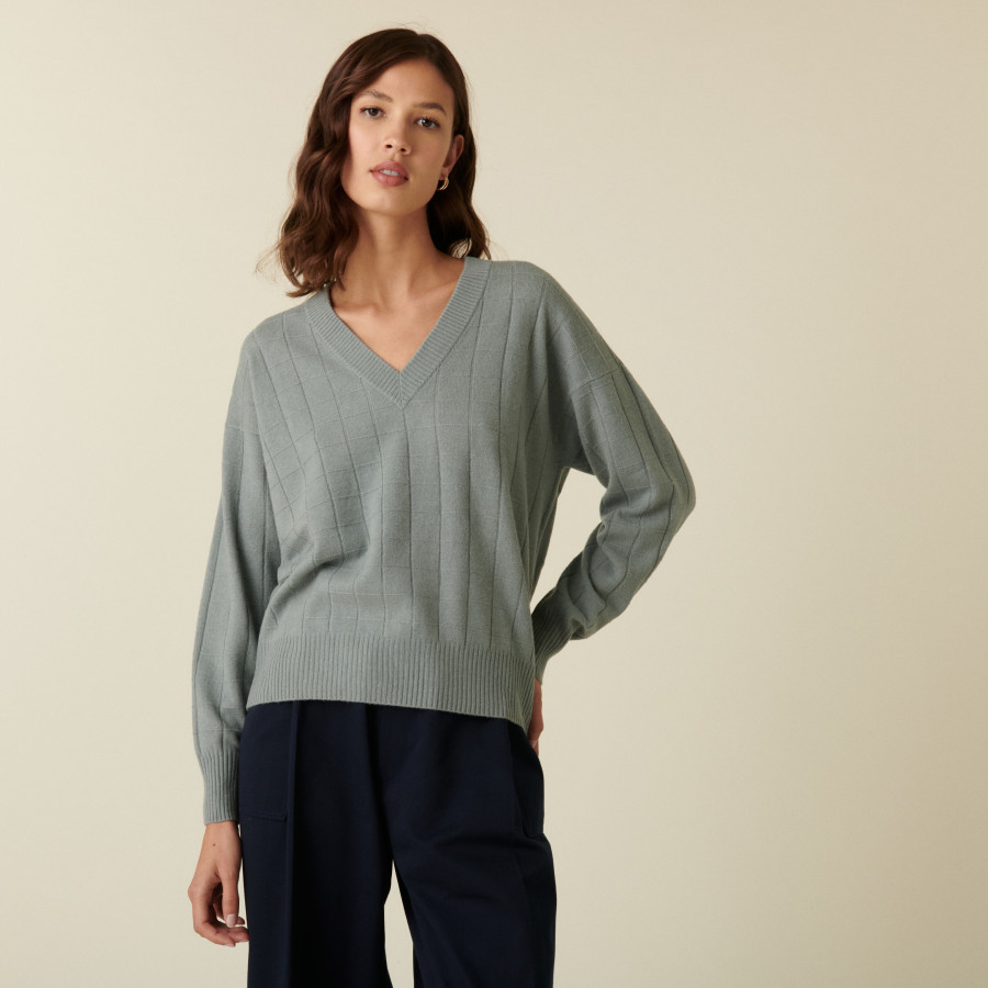 Pull en cachemire col V en maille - Canelle