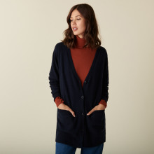 Long cardigan col V en cachemire à fentes et poches - Aden
