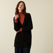 Long cardigan col V en cachemire à fentes et poches - Aden