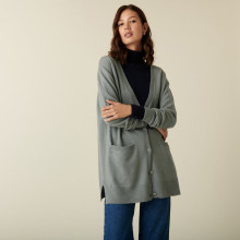 Long cardigan col V en cachemire à fentes et poches - Aden