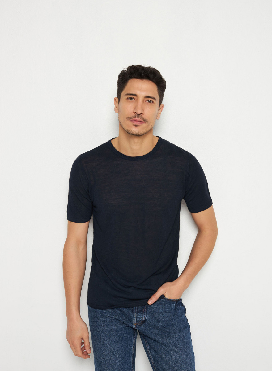 Rundhals-T-Shirt aus Flammgarn-Leinen - Renaud Rundhals-T-Shirt aus Flammgarn-Leinen - Renaud
