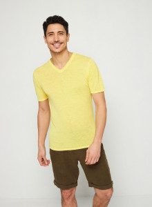 T-Shirt aus Slub-Leinen mit V-Ausschnitt - Reuben