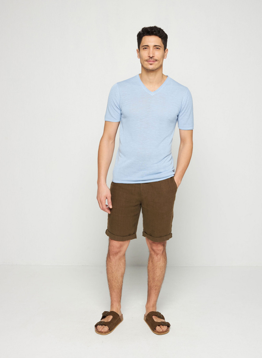 T-Shirt aus Slub-Leinen mit V-Ausschnitt - Reuben T-Shirt aus Slub-Leinen mit V-Ausschnitt - Reuben