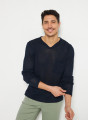 Pullover mit Tunika-Kragen aus Leinen - Rubin