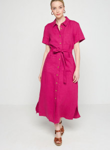 Kurzärmliges Hemdblusenkleid aus Leinen - Tori