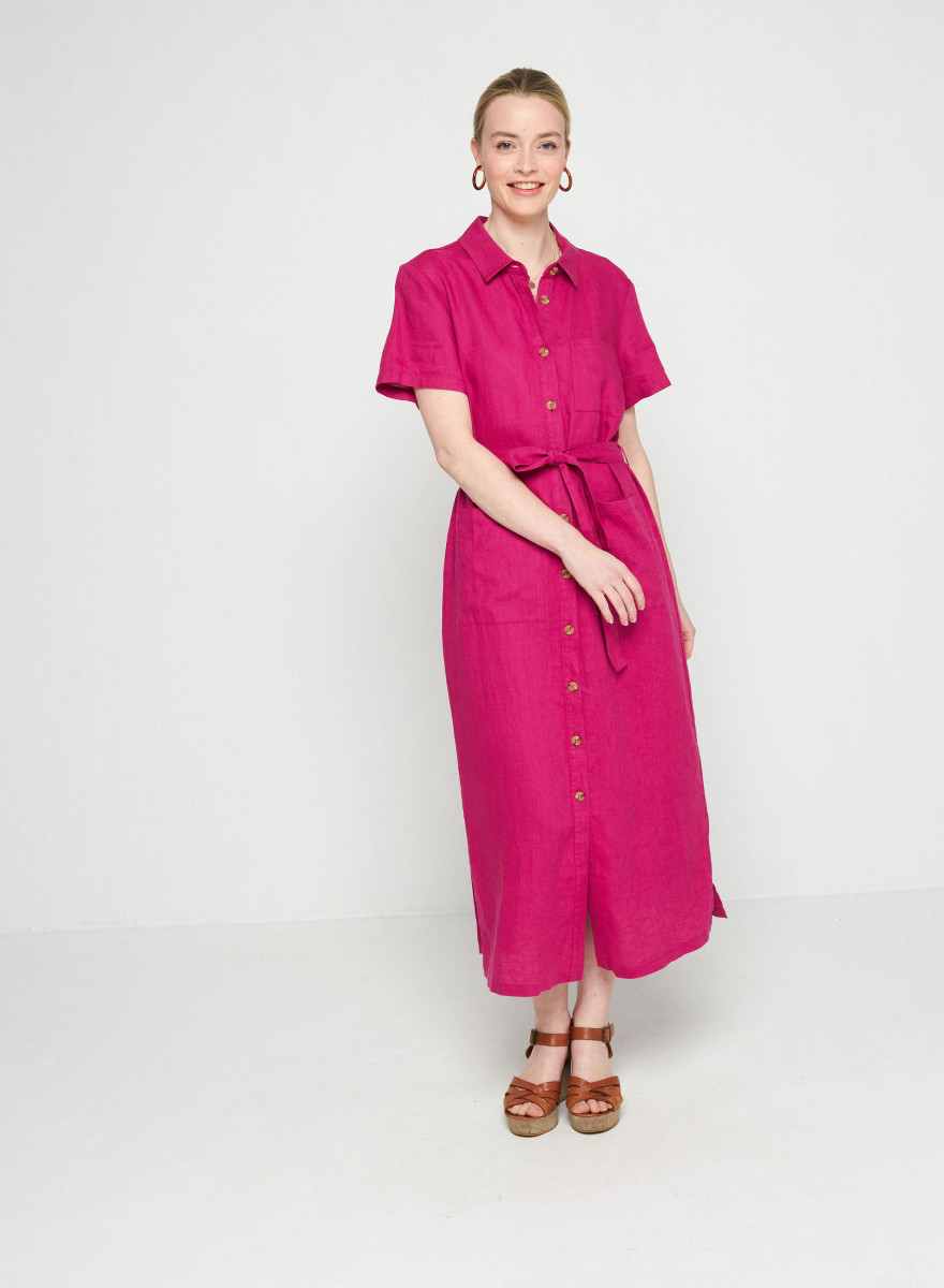 Kurzärmliges Hemdblusenkleid aus Leinen - Tori