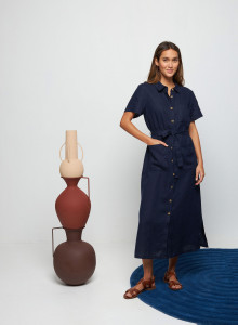 Kurzärmliges Hemdblusenkleid aus Leinen - Tori