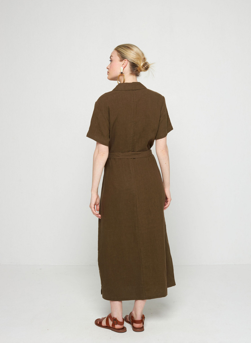 Kurzärmliges Hemdblusenkleid aus Leinen - Tori