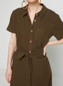 Kurzärmliges Hemdblusenkleid aus Leinen - Tori