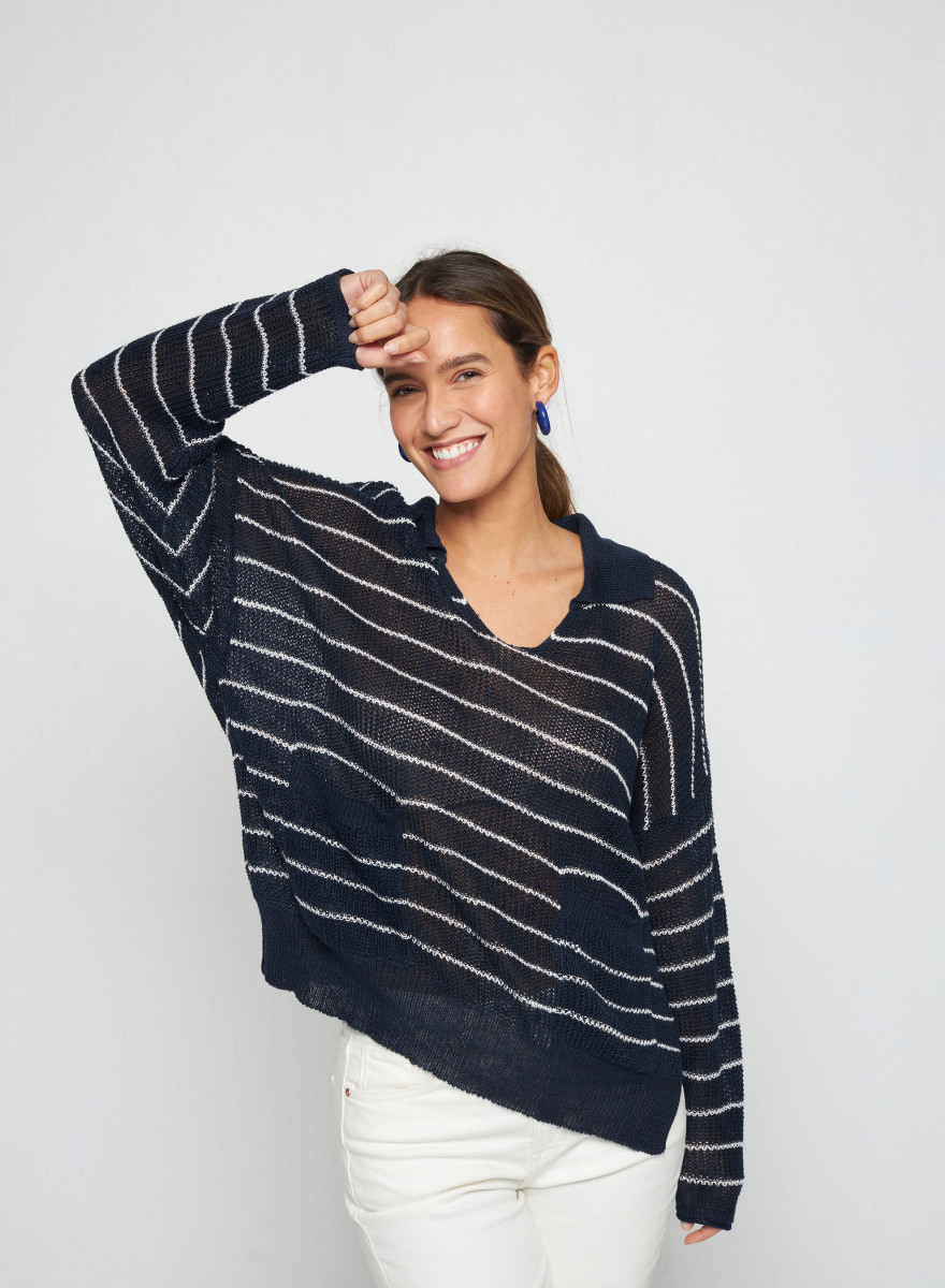 Pullover aus Leinen mit Polokragen - Tiara