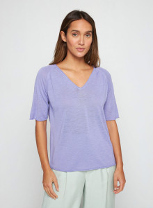 Ellbogenärmeliges T-Shirt aus Slub-Leinen - Bonbon