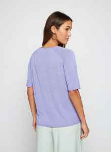 Ellbogenärmeliges T-Shirt aus Slub-Leinen - Bonbon
