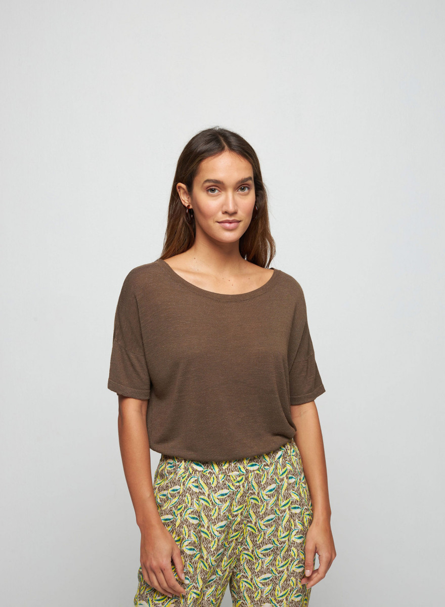 T-Shirt aus Flammgarn-Leinen mit Knopfleiste hinten - Tally