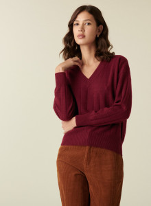 Pull en cachemire col V en maille - Canelle