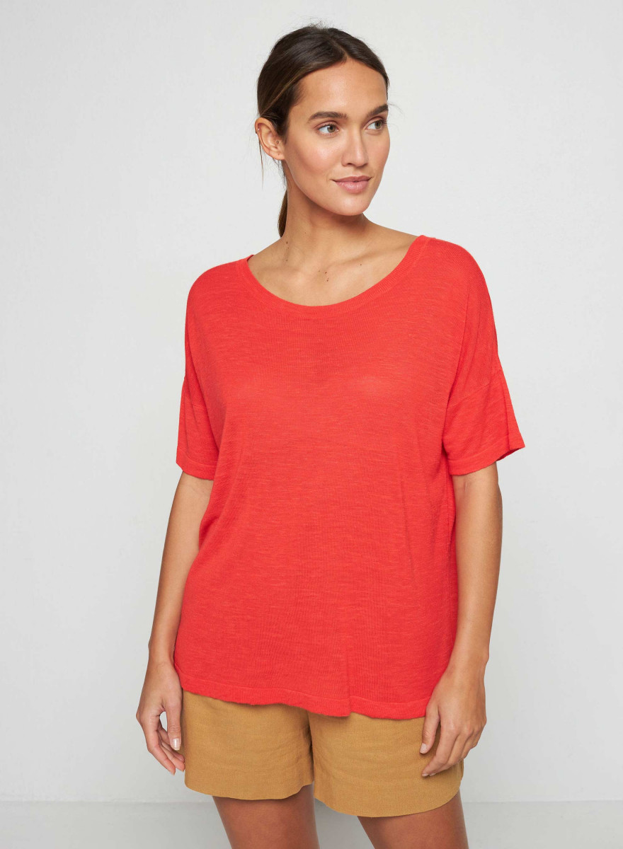 T-Shirt aus Flammgarn-Leinen mit Knopfleiste hinten - Tally