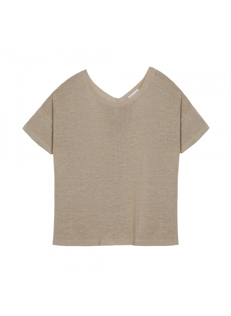 T-Shirt aus Flammgarn-Leinen mit Knopfleiste hinten - Tally