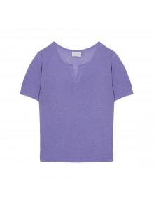 T-Shirt mit tunesischem Kragen aus geflammtem Leinen - Bohême