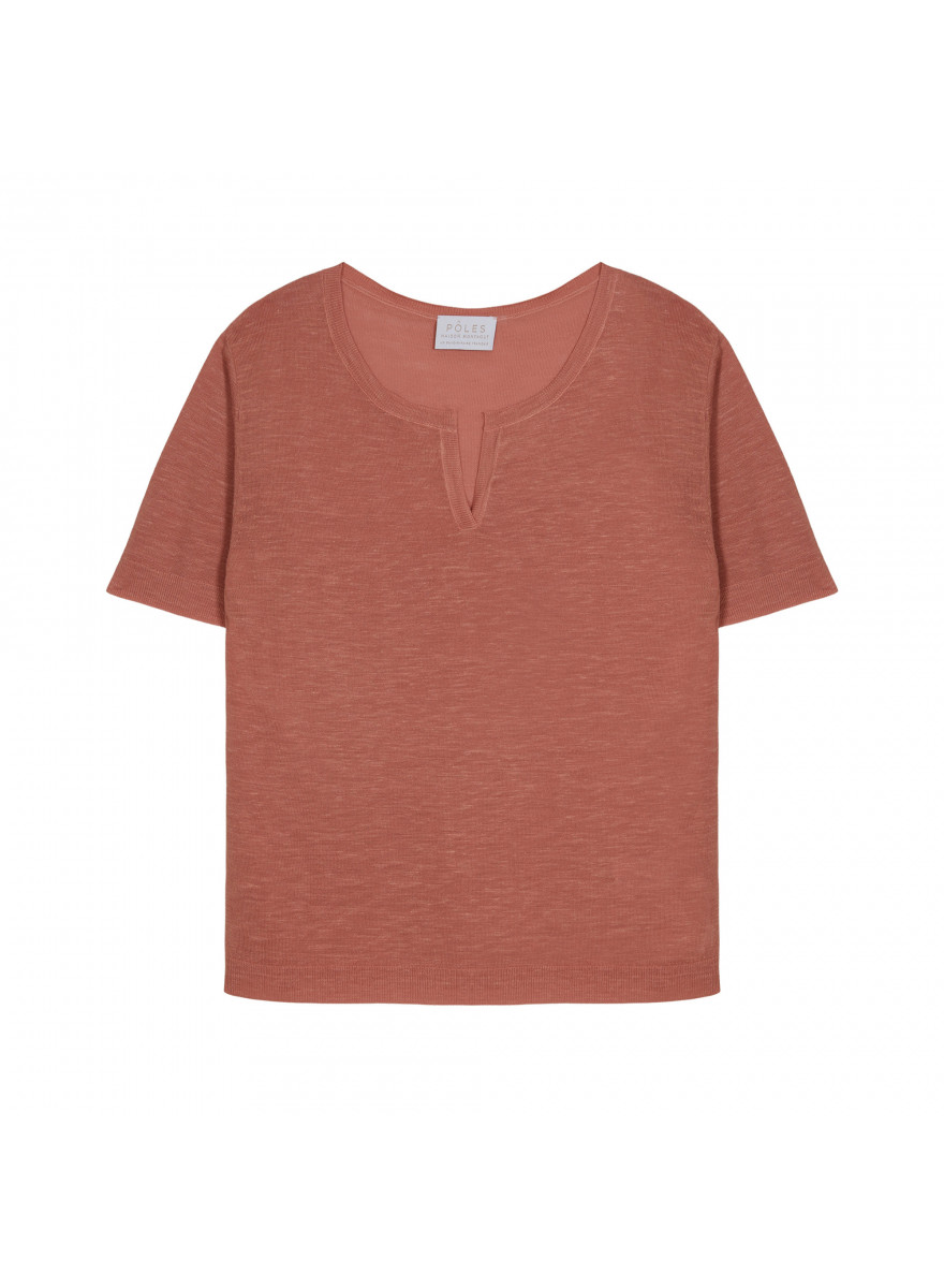 T-Shirt mit tunesischem Kragen aus geflammtem Leinen - Bohême