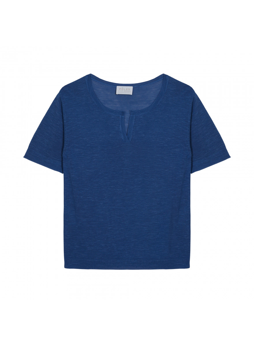 T-Shirt mit tunesischem Kragen aus geflammtem Leinen - Bohême
