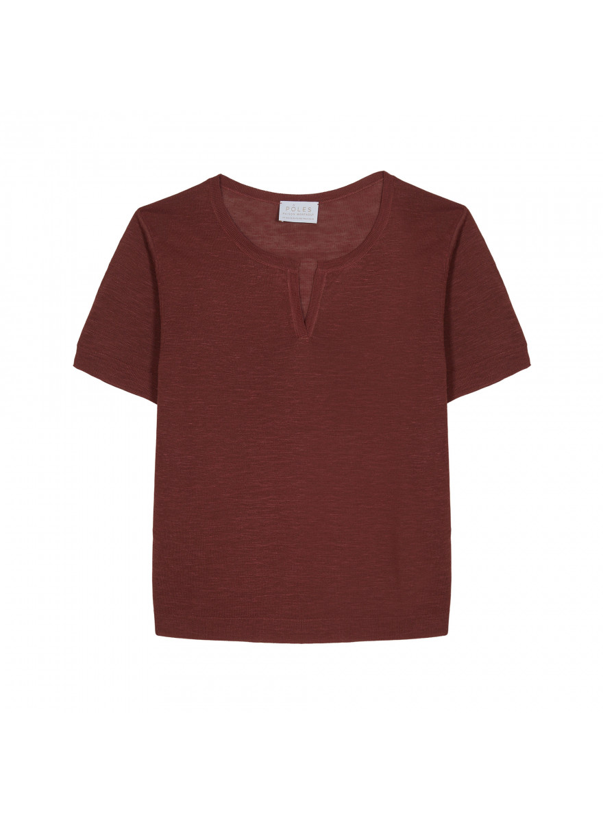 T-Shirt mit tunesischem Kragen aus geflammtem Leinen - Bohême
