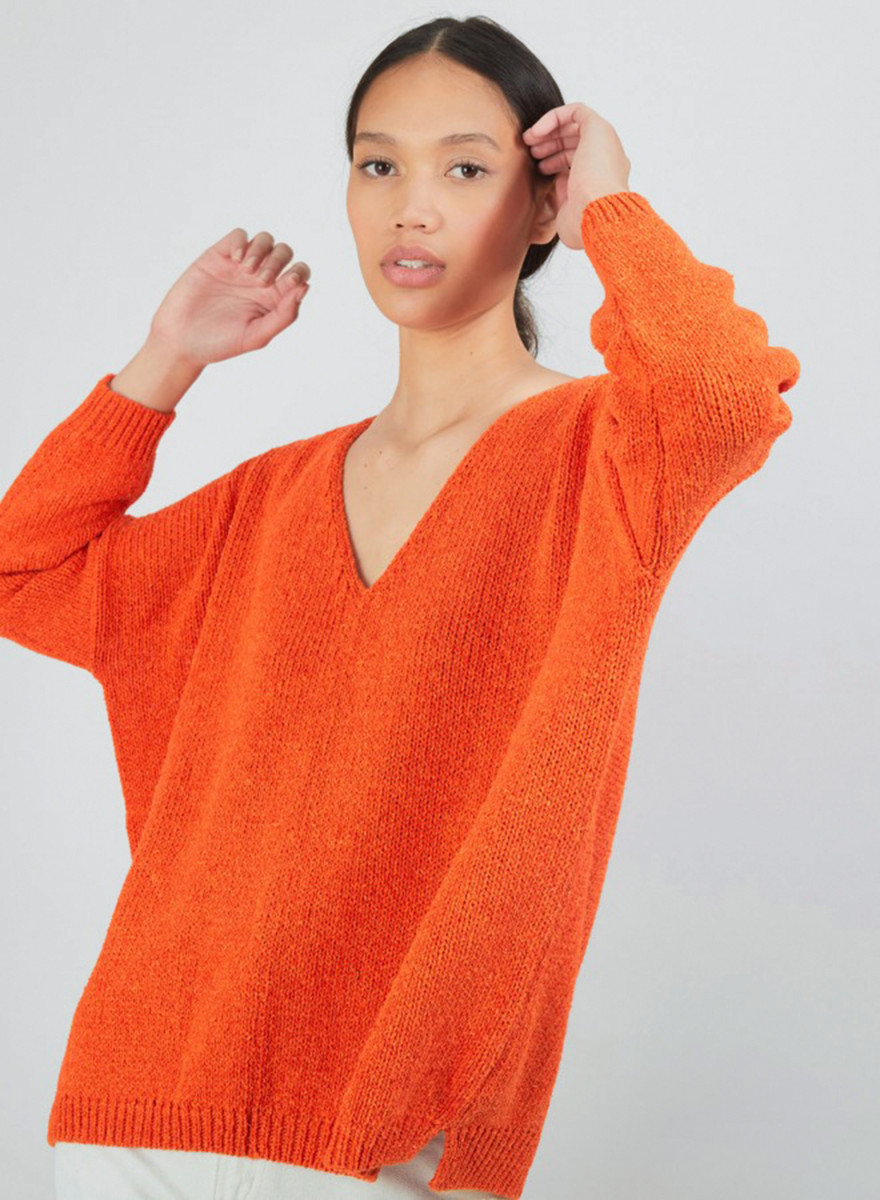 Pull ample col v en laine et soie - Baba