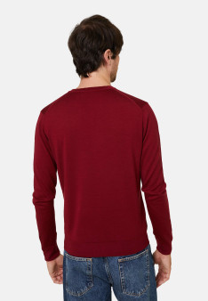 Pullover mit V-Ausschnitt und Logo aus Merinowolle - Elmo