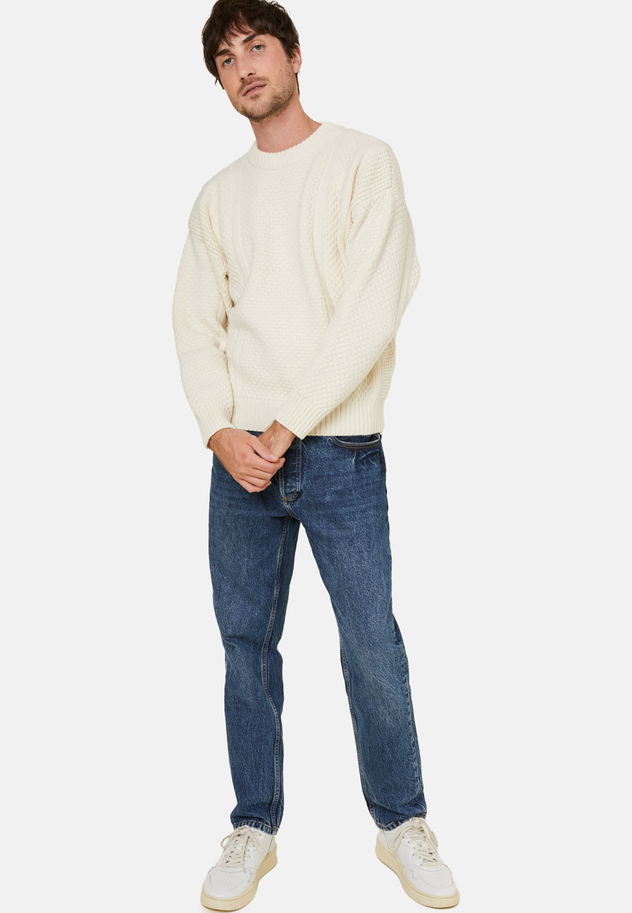Rundhals-Pullover in Waffelstrick aus Wolle und Kaschmir - Fall Rundhals-Pullover in Waffelstrick aus Wolle und Kaschmir - Fall