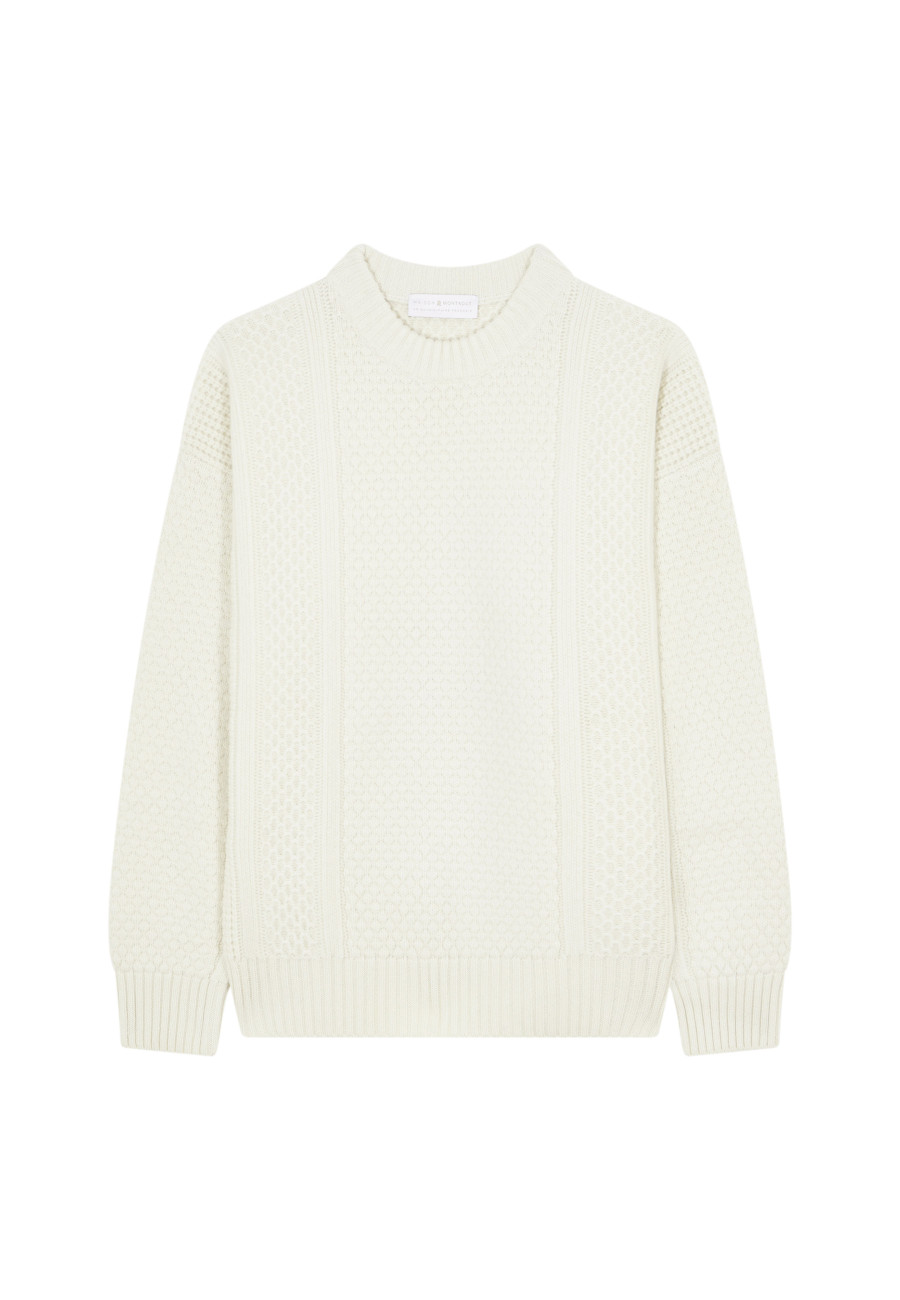 Rundhals-Pullover in Waffelstrick aus Wolle und Kaschmir - Fall Rundhals-Pullover in Waffelstrick aus Wolle und Kaschmir - Fall