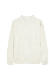 Rundhals-Pullover in Waffelstrick aus Wolle und Kaschmir - Fall