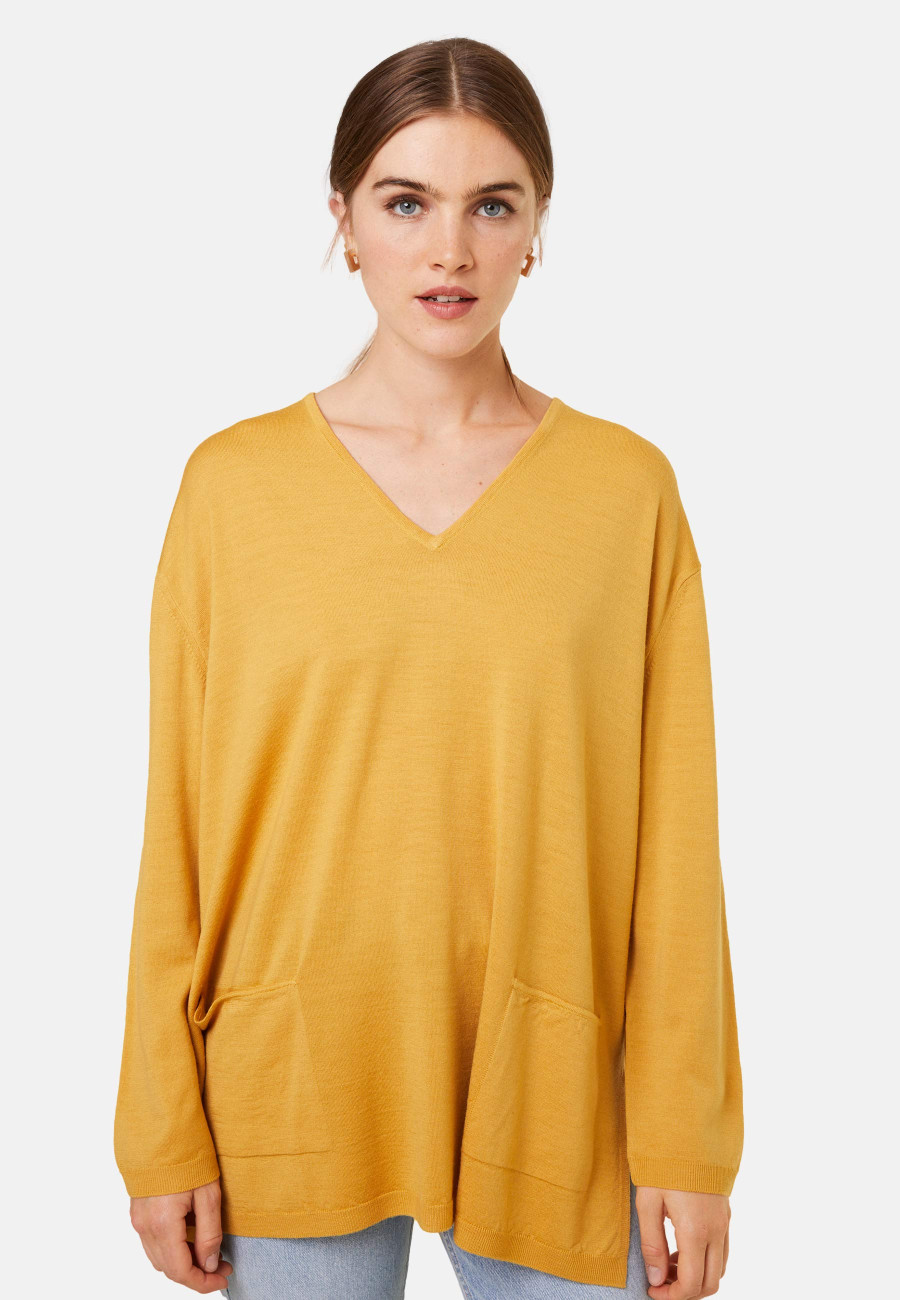 Weit geschnittener Pullover mit V-Ausschnitt und Taschen aus Merinowolle - Albertine Weit geschnittener Pullover mit V-Ausschnitt und Taschen aus Merinowolle - Albertine