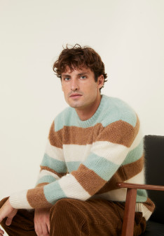 Rundhals-Pullover aus Mohair mit dreifarbigen Streifen - Fox