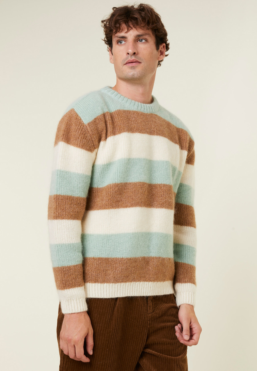 Rundhals-Pullover aus Mohair mit dreifarbigen Streifen - Fox