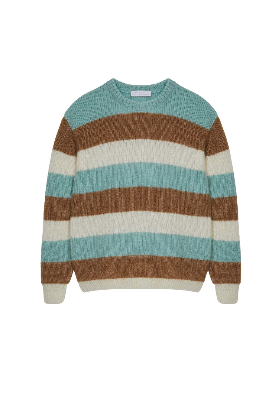 Rundhals-Pullover aus Mohair mit dreifarbigen Streifen - Fox