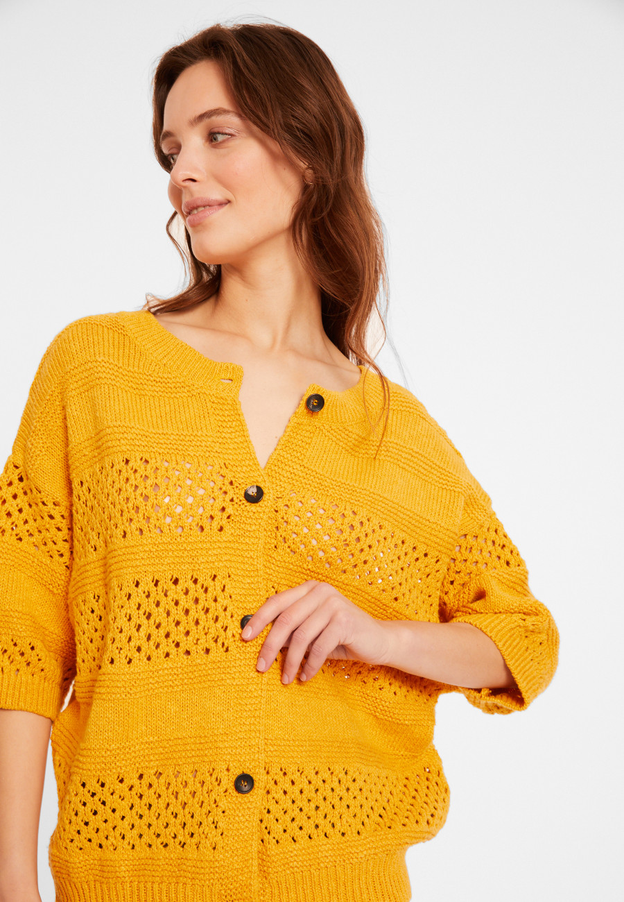 Durchbrochene Strickjacke aus Baumwolle und Leinen - Maylisse