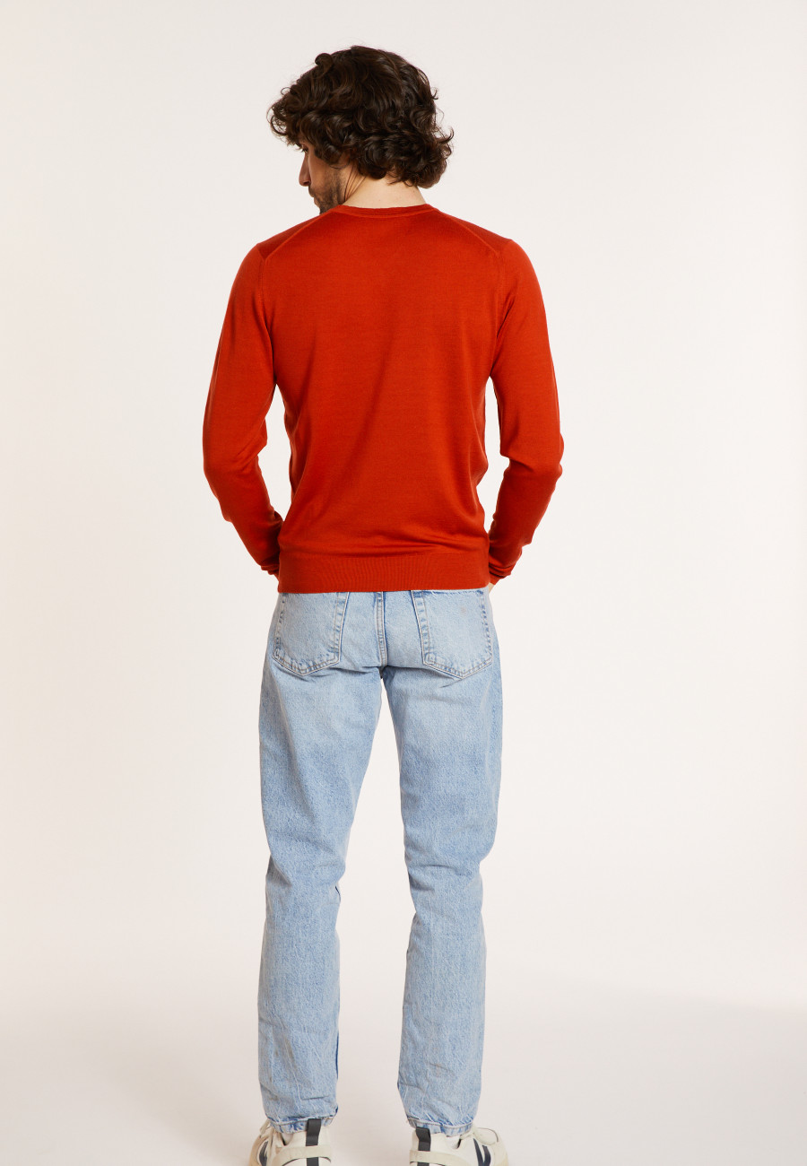 Pullover mit V-Ausschnitt und Logo aus Merinowolle - Elmo