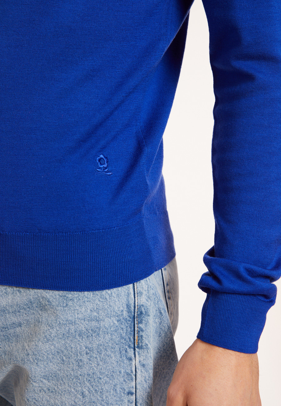 Pullover mit V-Ausschnitt und Logo aus Merinowolle - Elmo