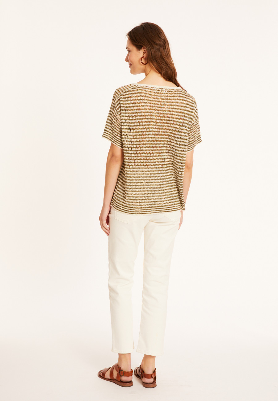 Durchbrochenes Leinen-T-Shirt mit V-Ausschnitt - Marguerite