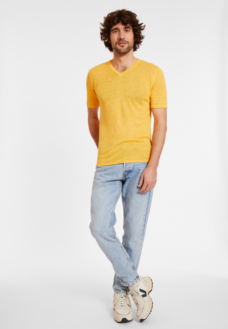 Slub Leinen V-Ausschnitt T-Shirt - Reuben
