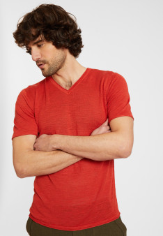 Slub Leinen V-Ausschnitt T-Shirt - Reuben