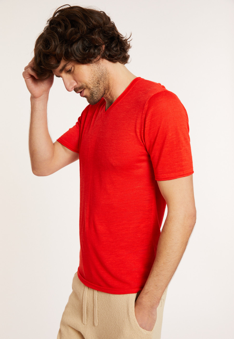 Slub Leinen V-Ausschnitt T-Shirt - Reuben