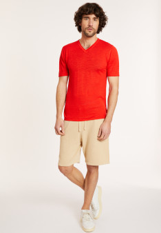 Slub Leinen V-Ausschnitt T-Shirt - Reuben