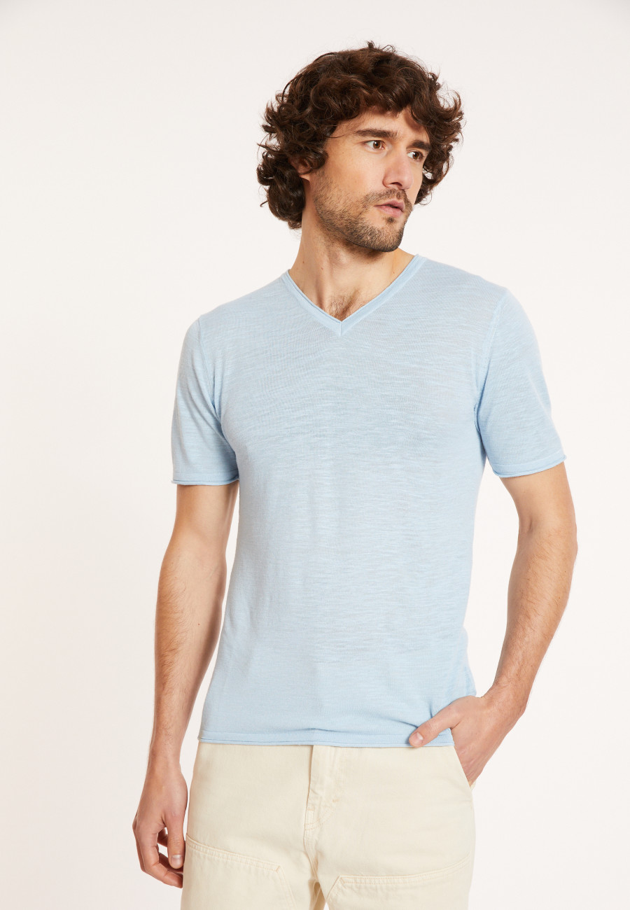 Slub Leinen V-Ausschnitt T-Shirt - Reuben