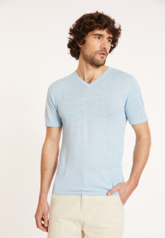 Slub Leinen V-Ausschnitt T-Shirt - Reuben