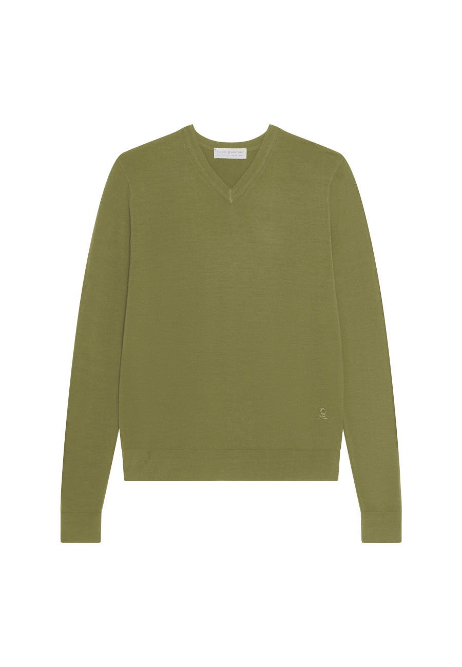 Pullover mit V-Ausschnitt und Logo aus Merinowolle - Elmo