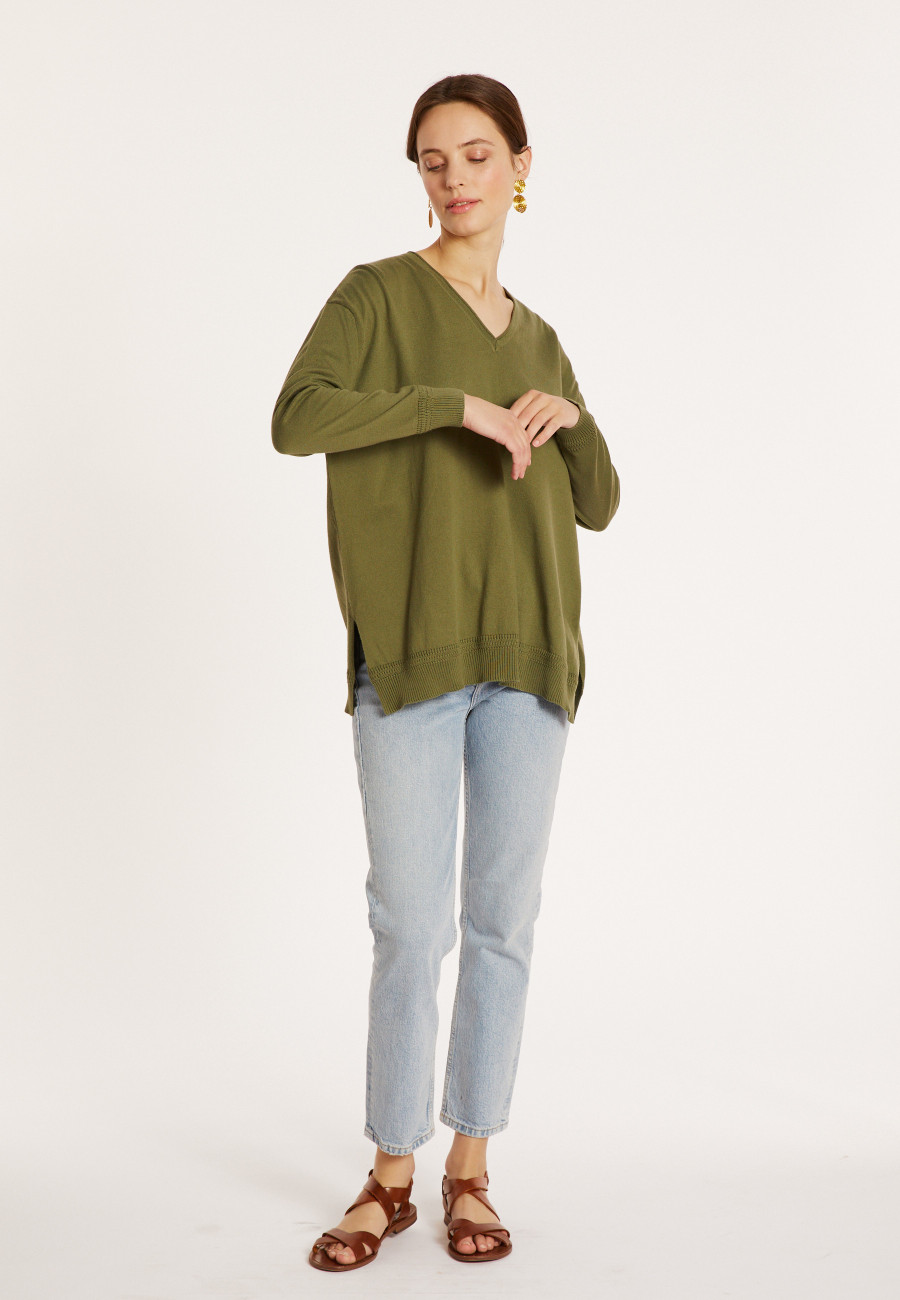 Weit geschnittener Pullover mit V-Ausschnitt aus Bio-Baumwolle - Meve