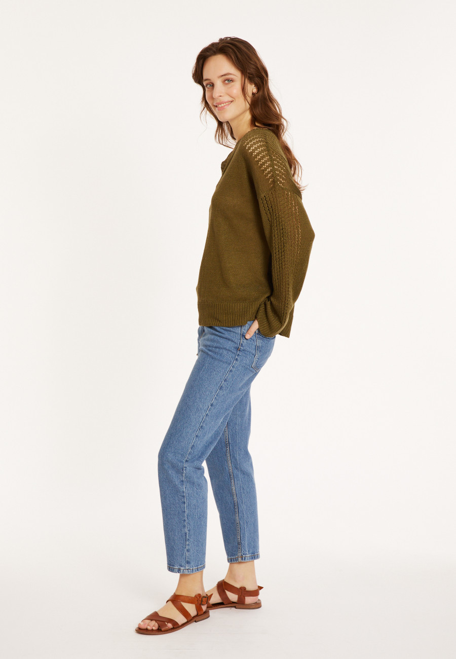 Weitgeschnittener Leinenpullover mit Cut-Out-Ärmeln - Molene