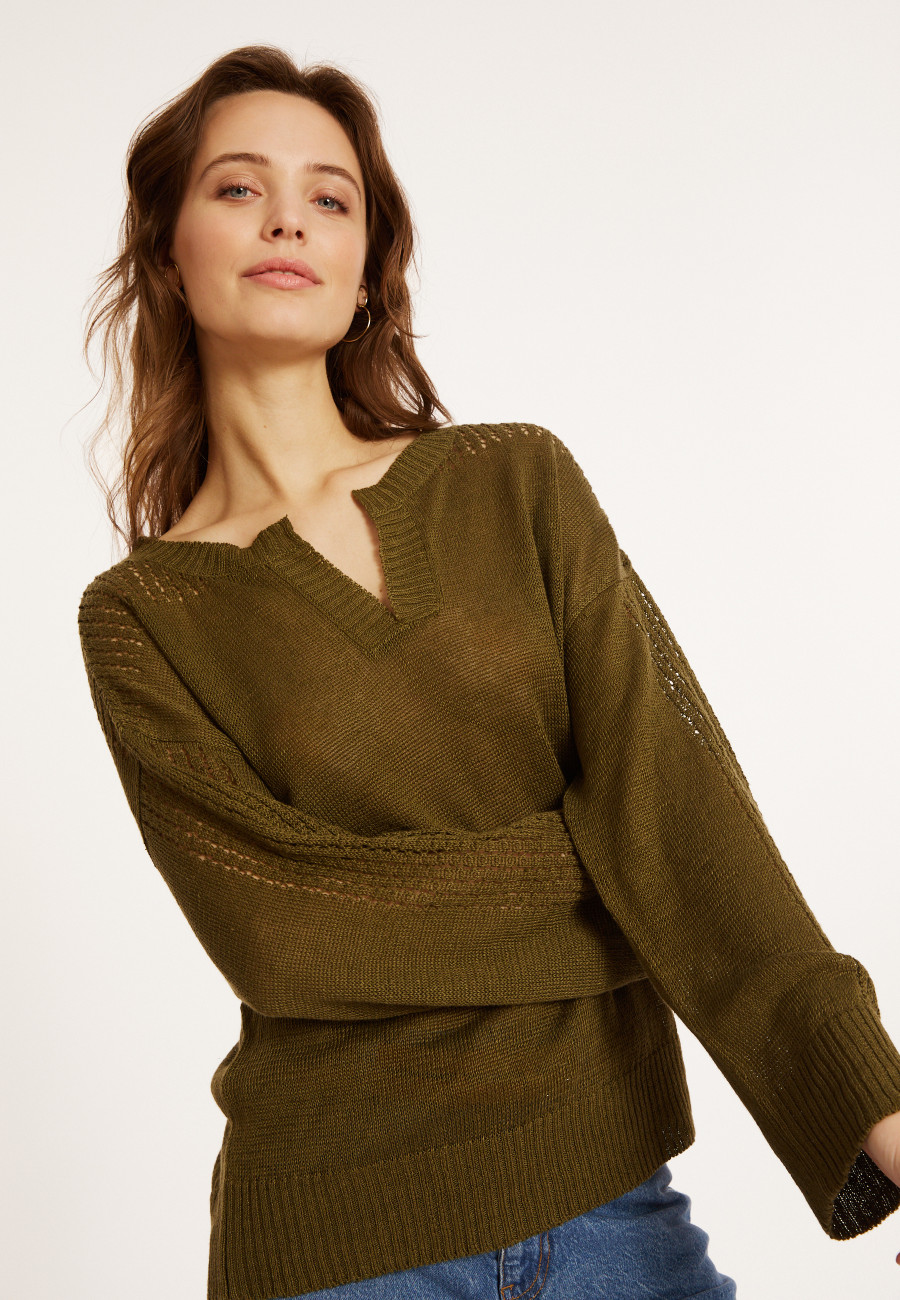 Weitgeschnittener Leinenpullover mit Cut-Out-Ärmeln - Molene