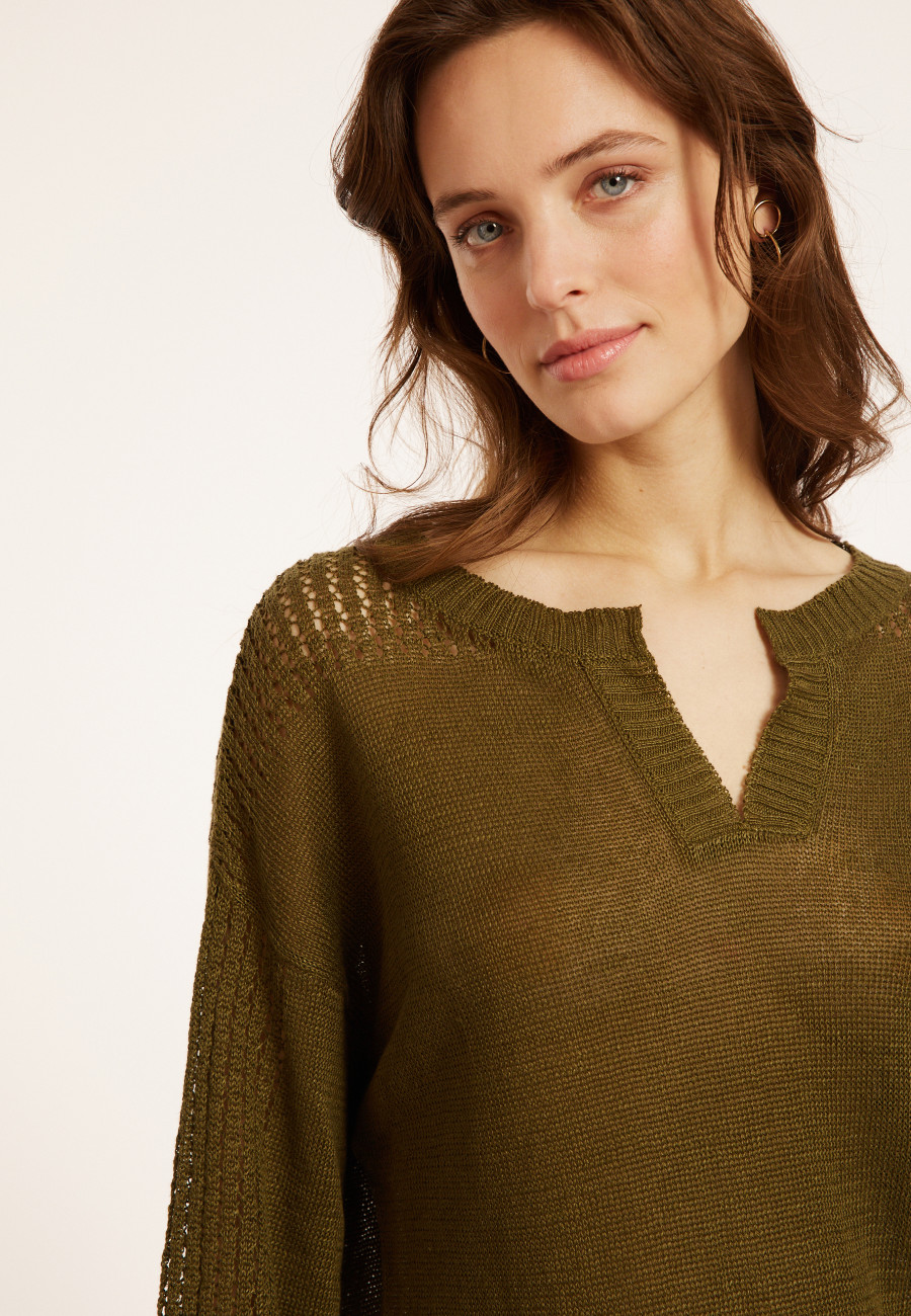 Weitgeschnittener Leinenpullover mit Cut-Out-Ärmeln - Molene